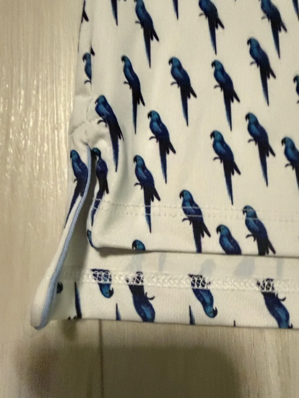 Greyson Kids White Polo Golf Shirt-Polo  with Blue Parrot Print size M